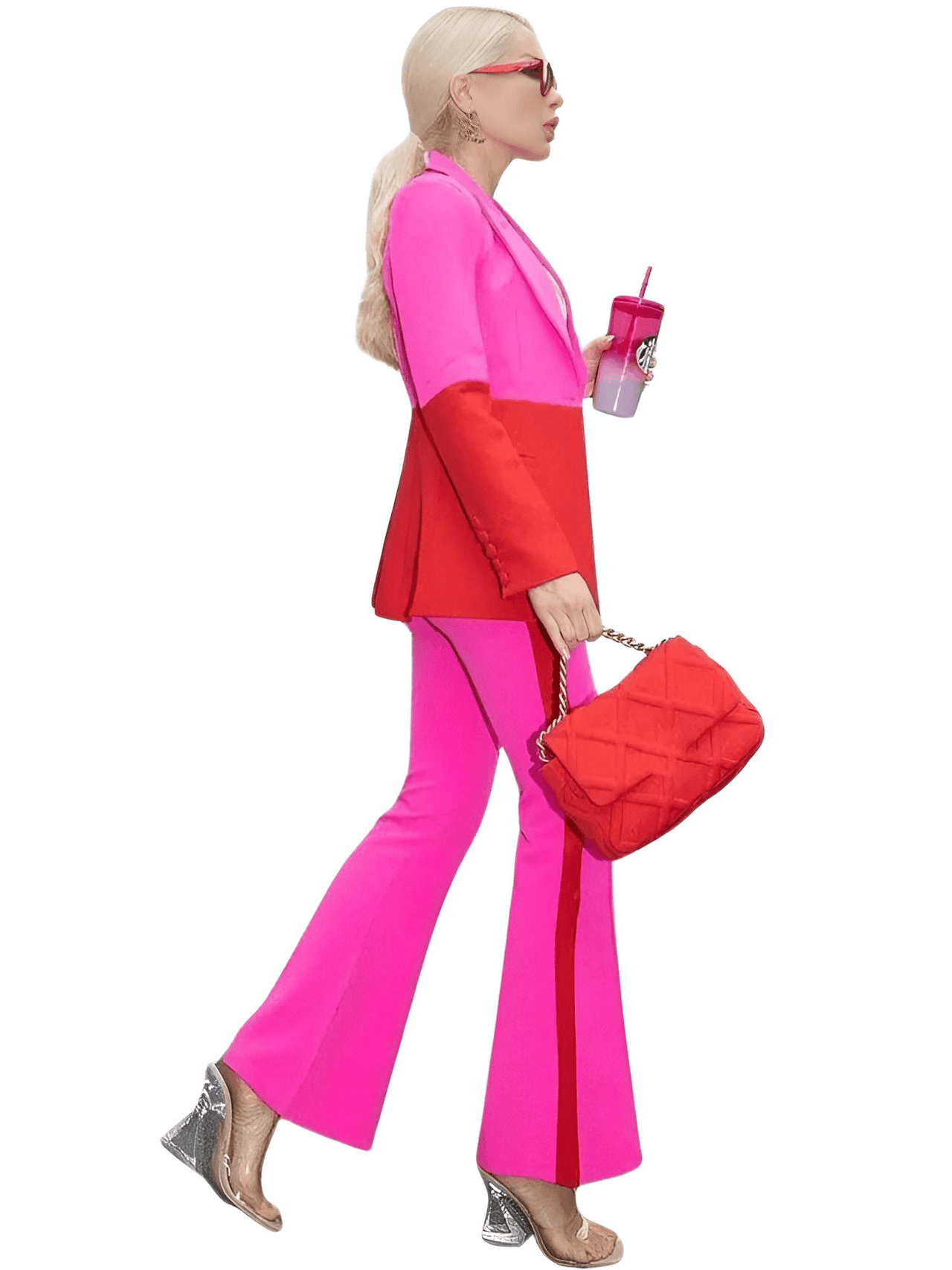 Women's Single Button Color Block Blazer Flare Pants Suit -, Outfit Sets , Drestiny , 4XL, 5XL, Australia, Canada, L, M, New Zealand, Pant Sets, Pant Suits, S, Suits, United Kingdom, United States, XL, XXL, XXXL , Drestiny , www.shopdrestiny.com