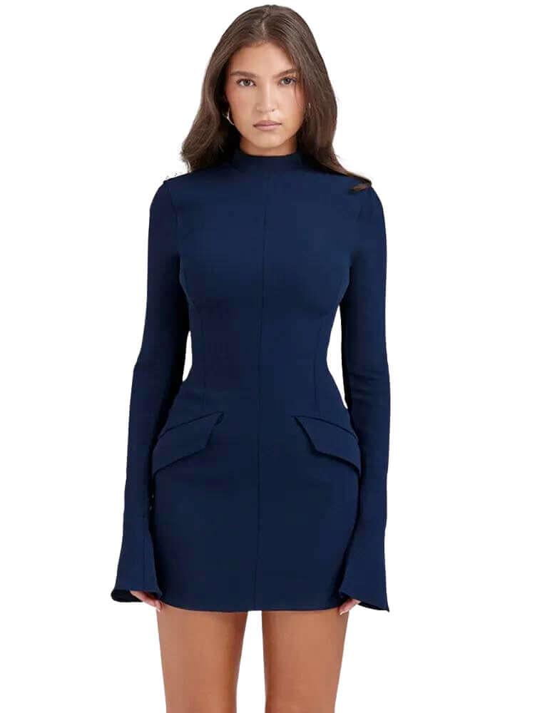 Women's Two Pocket Sexy Mini Dress -, , Drestiny , Australia, Black, Canada, Dark Blue, FR, L, Long Sleeves, M, Mini Dresses, New Zealand, S, United Kingdom, United States , Drestiny , www.shopdrestiny.com