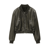 Thumbnail for Women's Vintage Imitation Leather Bomber Jacket -, Jackets , Drestiny , Australia, Black, Jackets, L, M, New Zealand, S, United Kingdom, United States, XL, XS , Drestiny , www.shopdrestiny.com