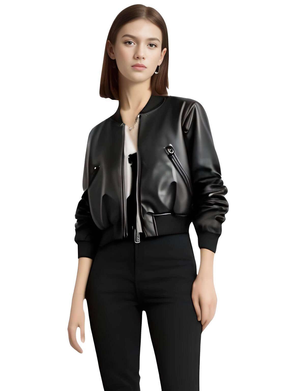 Women's Vintage Imitation Leather Bomber Jacket -, Jackets , Drestiny , Australia, Black, Jackets, L, M, New Zealand, S, United Kingdom, United States, XL, XS , Drestiny , www.shopdrestiny.com