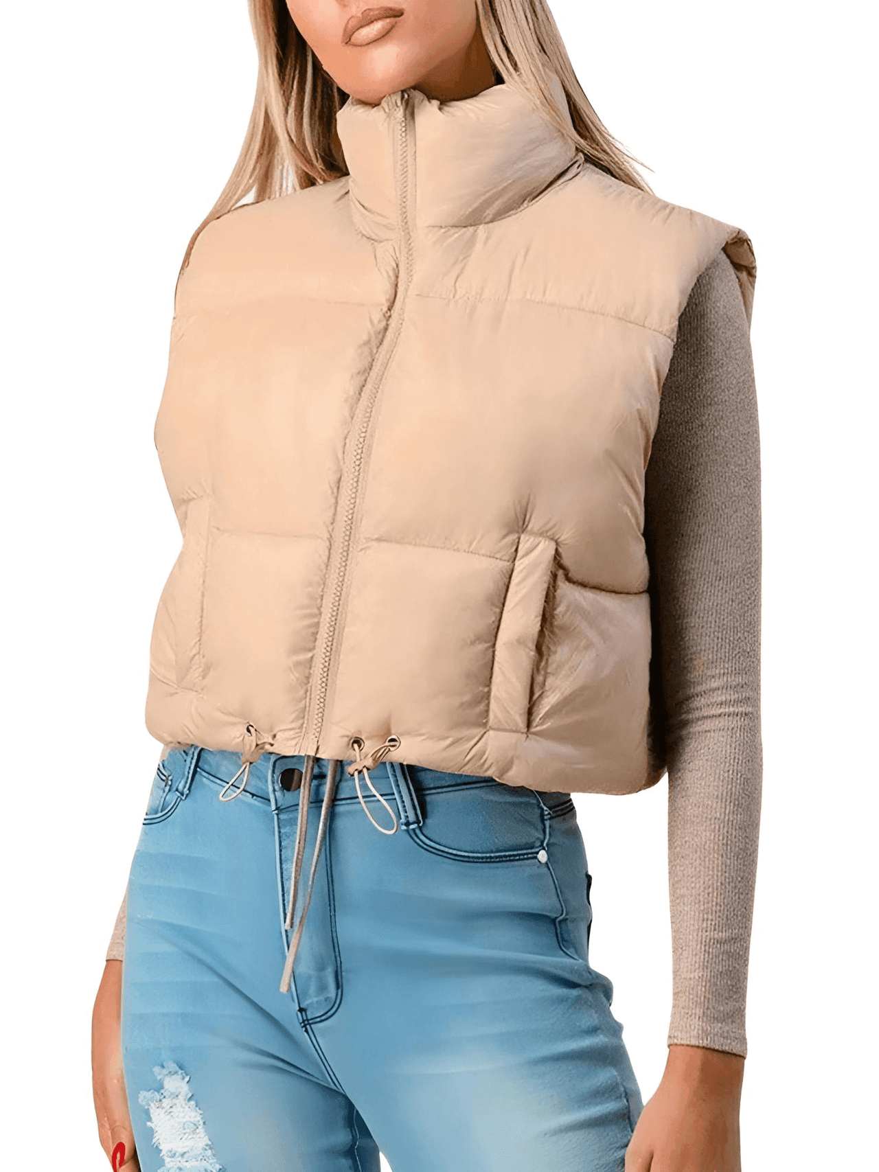 Women's Zip Up Crop Puffer Vest -, Vests , Drestiny , Australia, Black, Canada, Khaki, L, M, New Zealand, S, Sleeveless, United Kingdom, United States, Vests , Drestiny , www.shopdrestiny.com