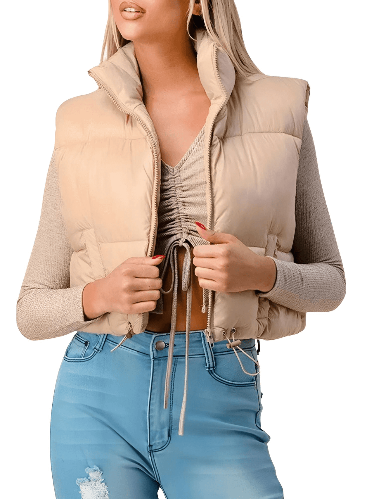 Women's Zip Up Crop Puffer Vest -, Vests , Drestiny , Australia, Black, Canada, Khaki, L, M, New Zealand, S, Sleeveless, United Kingdom, United States, Vests , Drestiny , www.shopdrestiny.com