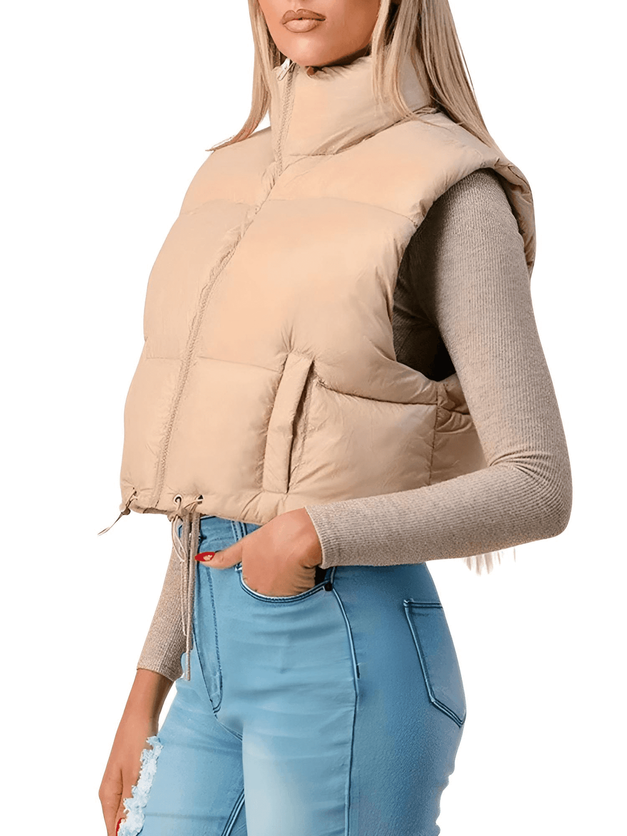 Women's Zip Up Crop Puffer Vest -, Vests , Drestiny , Australia, Black, Canada, Khaki, L, M, New Zealand, S, Sleeveless, United Kingdom, United States, Vests , Drestiny , www.shopdrestiny.com