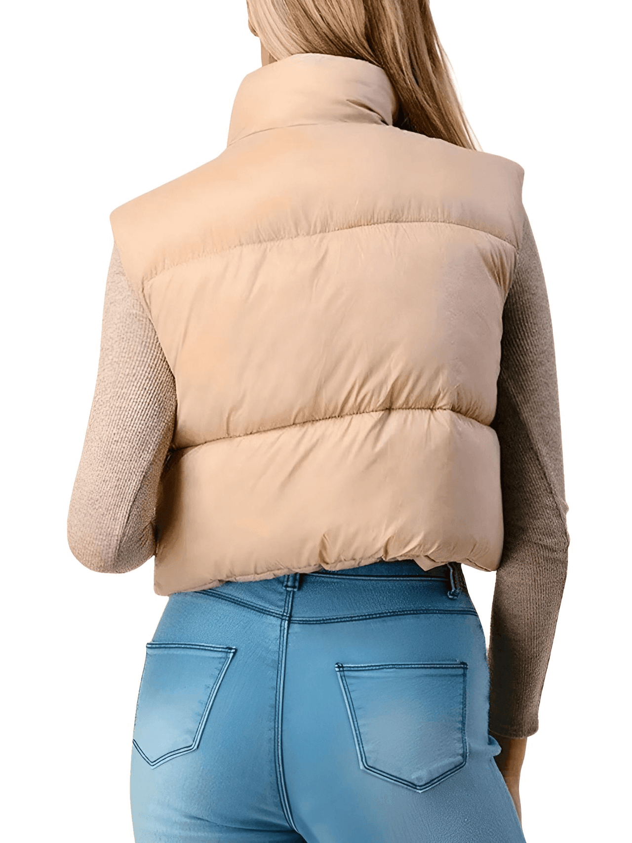 Women's Zip Up Crop Puffer Vest -, Vests , Drestiny , Australia, Black, Canada, Khaki, L, M, New Zealand, S, Sleeveless, United Kingdom, United States, Vests , Drestiny , www.shopdrestiny.com