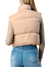 Thumbnail for Women's Zip Up Crop Puffer Vest -, Vests , Drestiny , Australia, Black, Canada, Khaki, L, M, New Zealand, S, Sleeveless, United Kingdom, United States, Vests , Drestiny , www.shopdrestiny.com