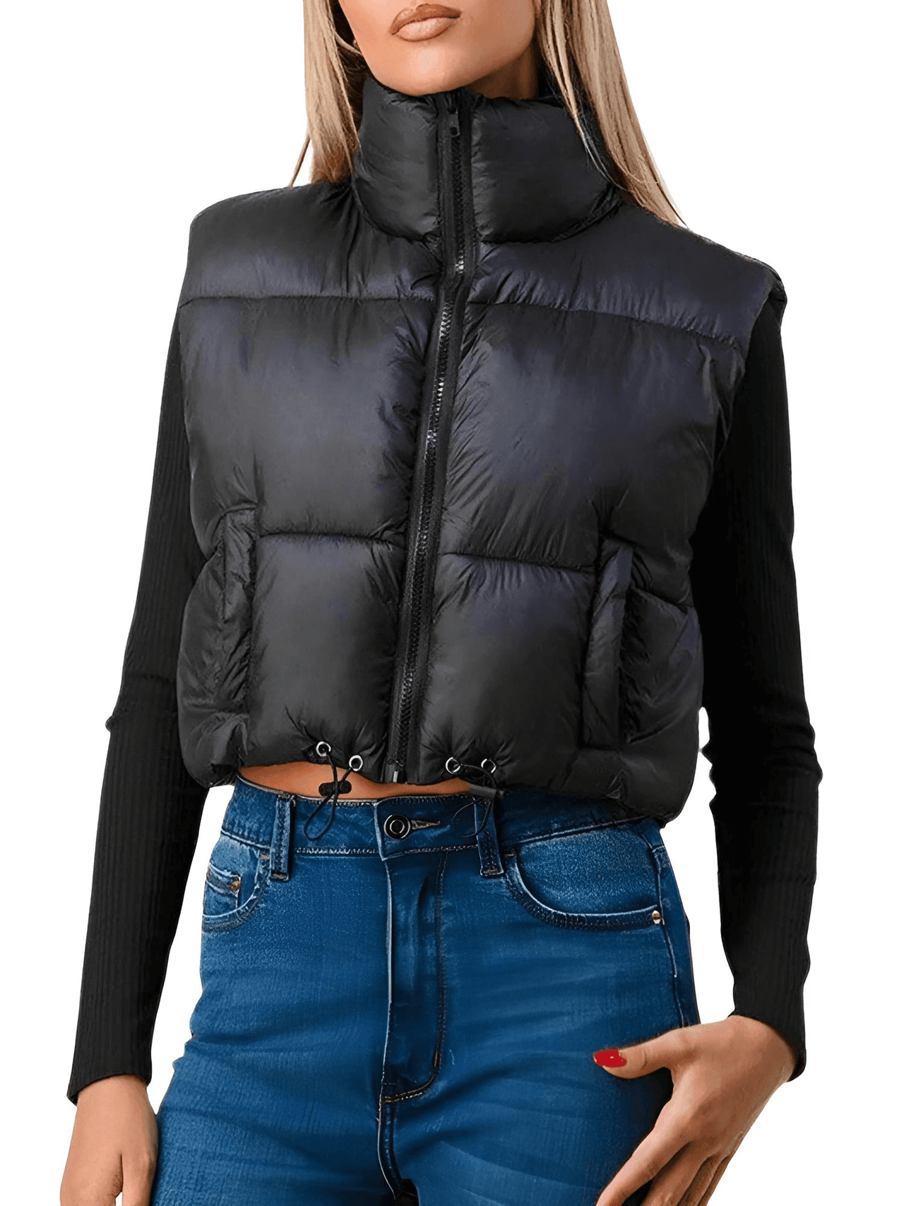 Women's Zip Up Crop Puffer Vest -, Vests , Drestiny , Australia, Black, Canada, Khaki, L, M, New Zealand, S, Sleeveless, United Kingdom, United States, Vests , Drestiny , www.shopdrestiny.com