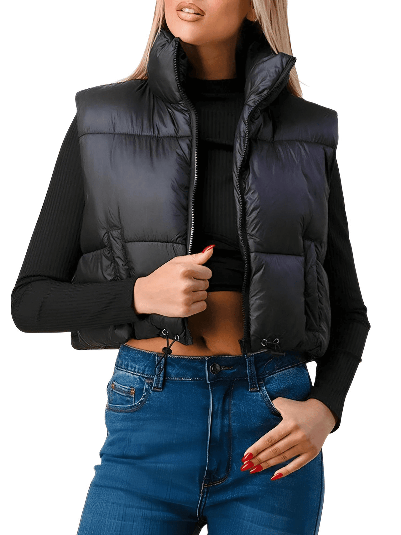 Women's Zip Up Crop Puffer Vest -, Vests , Drestiny , Australia, Black, Canada, Khaki, L, M, New Zealand, S, Sleeveless, United Kingdom, United States, Vests , Drestiny , www.shopdrestiny.com