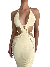 Thumbnail for Halter Cut-Out Waist Women's Crochet Beach Dress