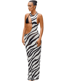 Thumbnail for Zebra Print Long Beach Dress Cover-Up -, Cover Up , Drestiny , Australia, Black, Canada, Cover Ups, Dresses, FR, L, M, New Zealand, S, United Kingdom, United States, White , Drestiny , www.shopdrestiny.com