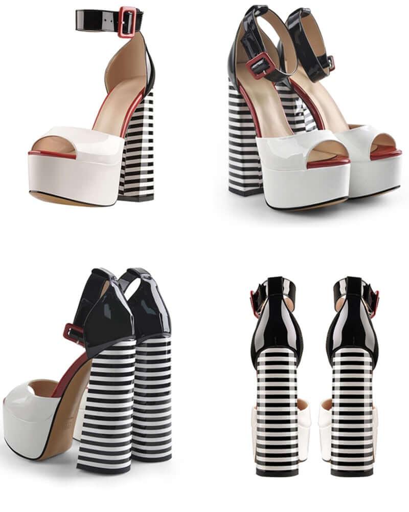 Women's Black And White Stripes Party Fashion Shoes -, Sandals , Drestiny , 10, 11, 12, 13, 14, 15, 5, 6, 7, 8, 9, 9.5, Australia, Black, Heels, Red, Sandals, United Kingdom, United States, White , Drestiny , www.shopdrestiny.com