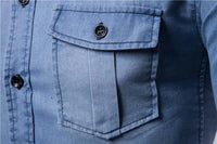 Thumbnail for Long Sleeve Denim Shirt With Suede Shoulder & Elbow Pads -, Shirts & Tops , Drestiny , Australia, Blue, Casual Shirts, Dark Blue, Dress Shirts, L, Light Blue, M, New Zealand, United Kingdom, United States, XL, XXL, XXXL , Drestiny , www.shopdrestiny.com