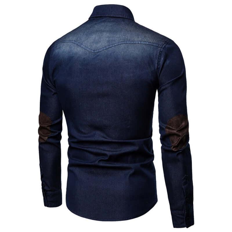 Long Sleeve Denim Shirt With Suede Shoulder & Elbow Pads -, Shirts & Tops , Drestiny , Australia, Blue, Casual Shirts, Dark Blue, Dress Shirts, L, Light Blue, M, New Zealand, United Kingdom, United States, XL, XXL, XXXL , Drestiny , www.shopdrestiny.com