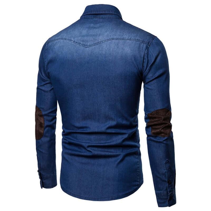 Long Sleeve Denim Shirt With Suede Shoulder & Elbow Pads -, Shirts & Tops , Drestiny , Australia, Blue, Casual Shirts, Dark Blue, Dress Shirts, L, Light Blue, M, New Zealand, United Kingdom, United States, XL, XXL, XXXL , Drestiny , www.shopdrestiny.com