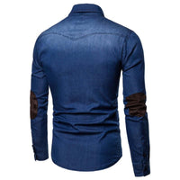 Thumbnail for Long Sleeve Denim Shirt With Suede Shoulder & Elbow Pads -, Shirts & Tops , Drestiny , Australia, Blue, Casual Shirts, Dark Blue, Dress Shirts, L, Light Blue, M, New Zealand, United Kingdom, United States, XL, XXL, XXXL , Drestiny , www.shopdrestiny.com