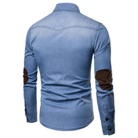 Thumbnail for Long Sleeve Denim Shirt With Suede Shoulder & Elbow Pads -, Shirts & Tops , Drestiny , Australia, Blue, Casual Shirts, Dark Blue, Dress Shirts, L, Light Blue, M, New Zealand, United Kingdom, United States, XL, XXL, XXXL , Drestiny , www.shopdrestiny.com