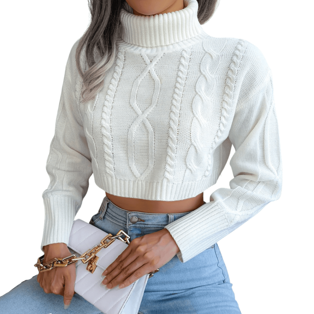 Knit Turtleneck Crop Sweater For Women -, Sweater , Drestiny , Australia, Blue, Canada, Crop Tops, Grey, L, Long Sleeves, M, New Zealand, Pullovers, S, Sweaters, Turtlenecks, United Kingdom, United States, White , Drestiny , www.shopdrestiny.com