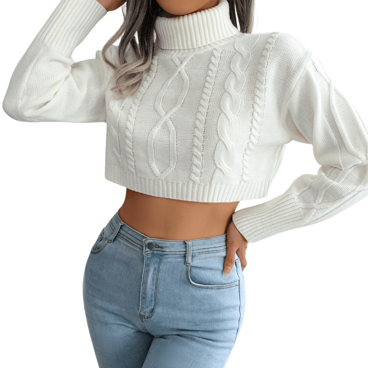 Knit Turtleneck Crop Sweater For Women -, Sweater , Drestiny , Australia, Blue, Canada, Crop Tops, Grey, L, Long Sleeves, M, New Zealand, Pullovers, S, Sweaters, Turtlenecks, United Kingdom, United States, White , Drestiny , www.shopdrestiny.com