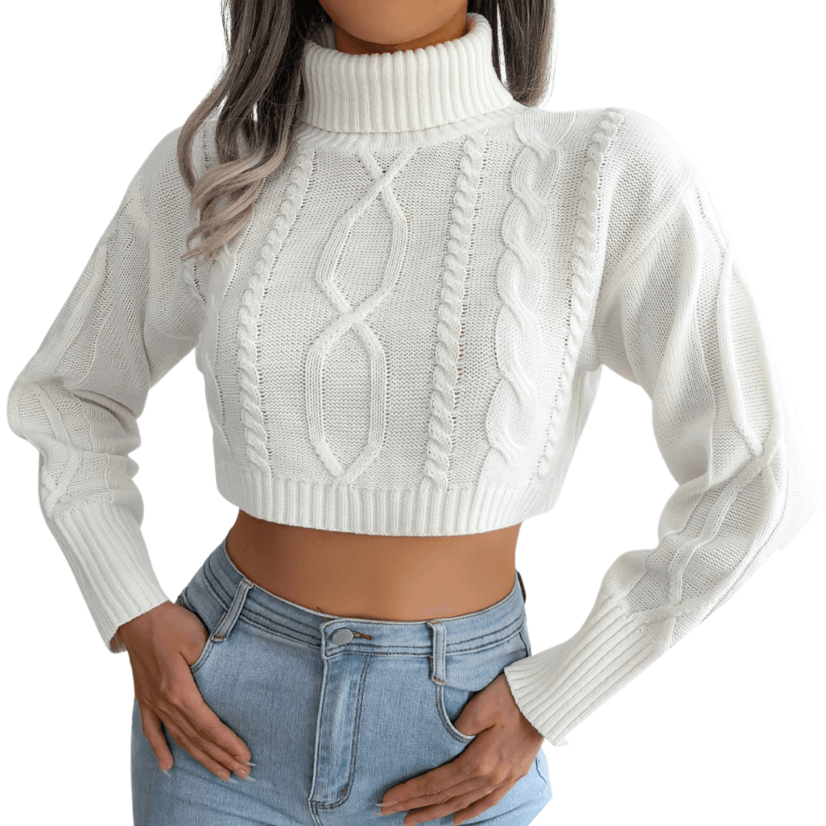 Knit Turtleneck Crop Sweater For Women -, Sweater , Drestiny , Australia, Blue, Canada, Crop Tops, Grey, L, Long Sleeves, M, New Zealand, Pullovers, S, Sweaters, Turtlenecks, United Kingdom, United States, White , Drestiny , www.shopdrestiny.com