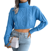 Thumbnail for Knit Turtleneck Crop Sweater For Women -, Sweater , Drestiny , Australia, Blue, Canada, Crop Tops, Grey, L, Long Sleeves, M, New Zealand, Pullovers, S, Sweaters, Turtlenecks, United Kingdom, United States, White , Drestiny , www.shopdrestiny.com