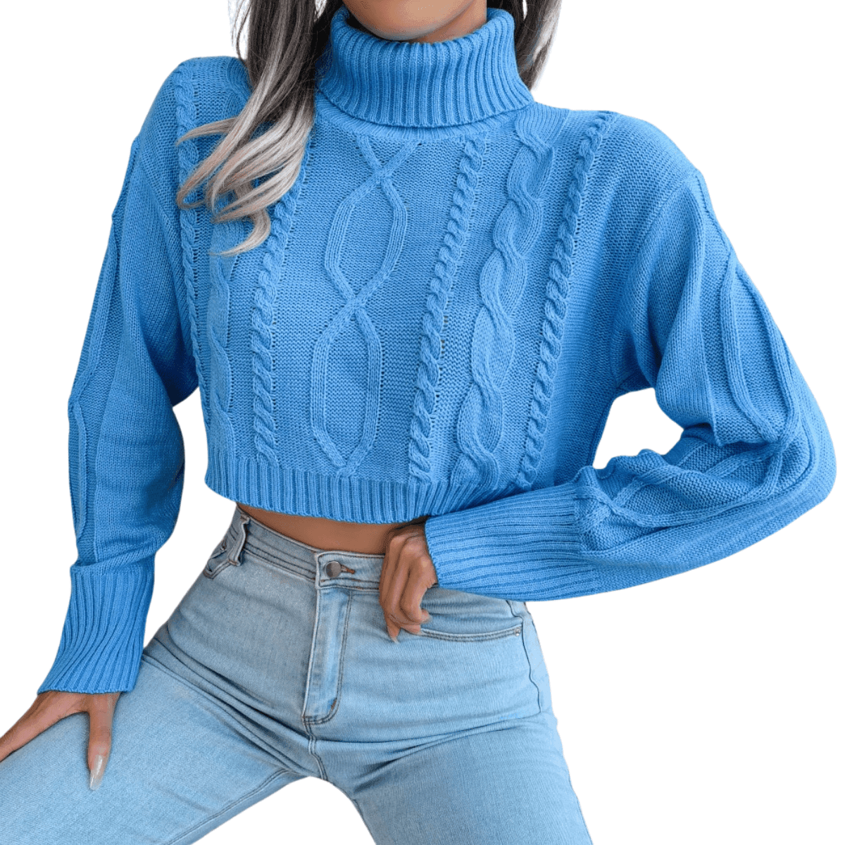 Knit Turtleneck Crop Sweater For Women -, Sweater , Drestiny , Australia, Blue, Canada, Crop Tops, Grey, L, Long Sleeves, M, New Zealand, Pullovers, S, Sweaters, Turtlenecks, United Kingdom, United States, White , Drestiny , www.shopdrestiny.com