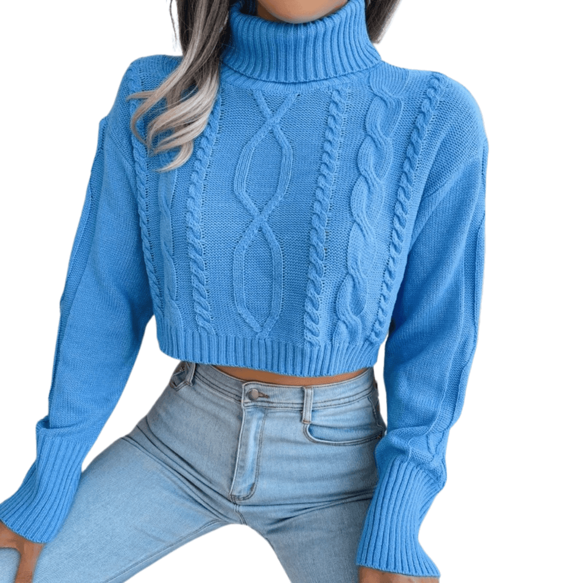 Knit Turtleneck Crop Sweater For Women -, Sweater , Drestiny , Australia, Blue, Canada, Crop Tops, Grey, L, Long Sleeves, M, New Zealand, Pullovers, S, Sweaters, Turtlenecks, United Kingdom, United States, White , Drestiny , www.shopdrestiny.com