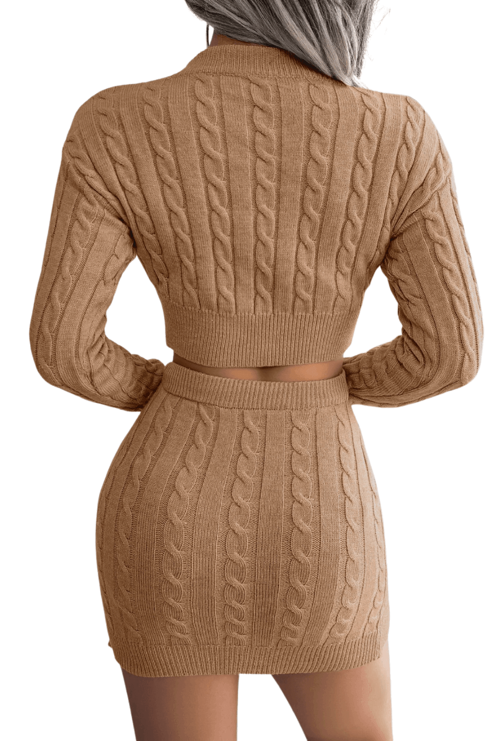 Knitted Sweater + Skirt 2 Piece Set for Women -, Sets , Drestiny , Australia, Brown, Crop Tops, Khaki, L, Long Sleeves, M, New Zealand, Pink, Pullovers, S, Sets, Skirt Sets, Skirts, Sweaters, United Kingdom, United States, White , Drestiny , www.shopdrestiny.com