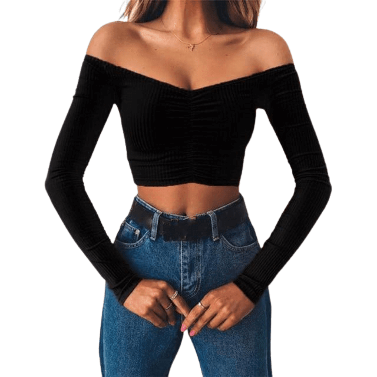 Women's Long Sleeve Off Shoulder Crop Top -, Crop Top , Drestiny , Australia, Black, Canada, Crop Tops, FR, Gender_Women, L, Long Sleeves, M, New Zealand, Off Shoulder, Red, S, Tomato, United Kingdom, United States, White , Drestiny , www.shopdrestiny.com