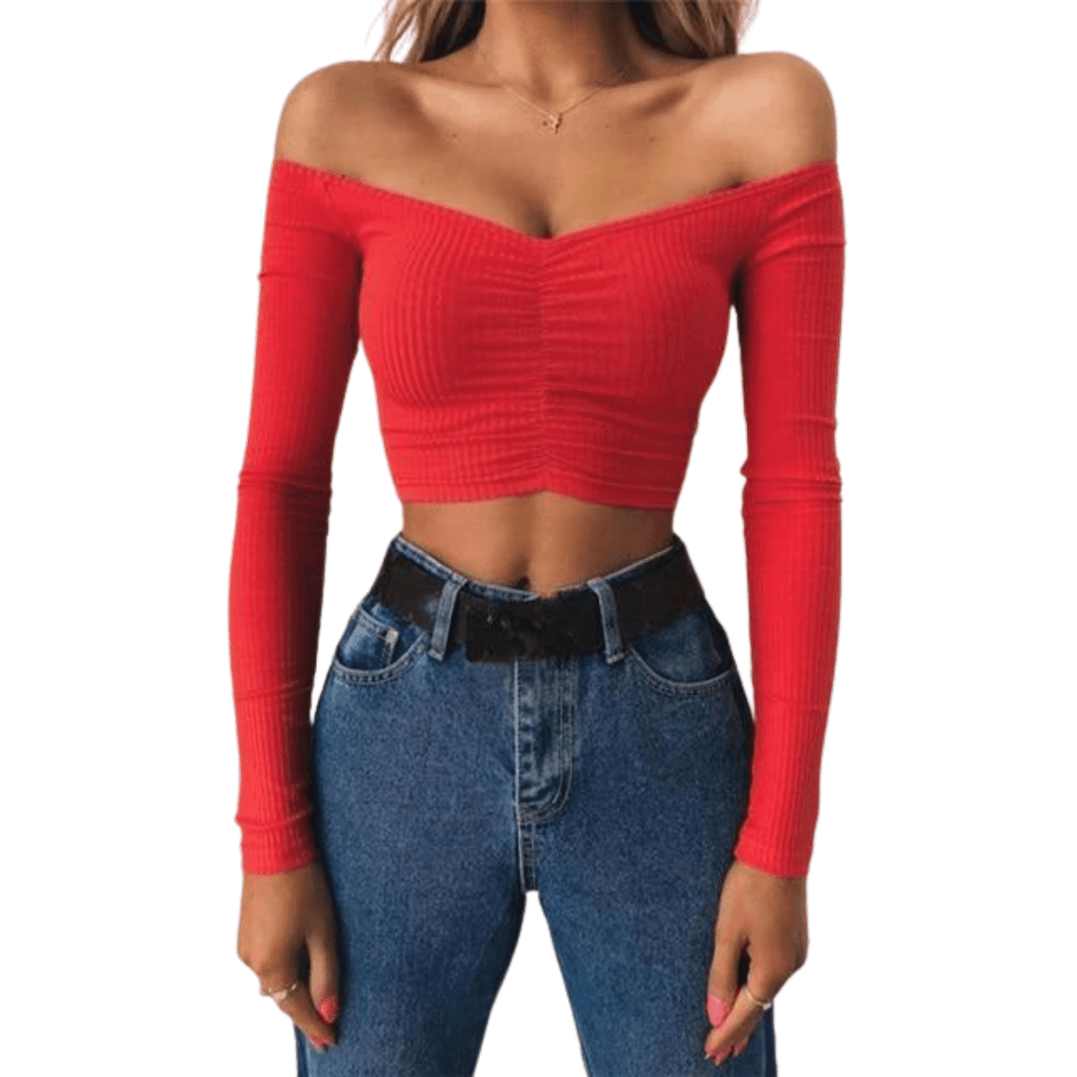 Women's Long Sleeve Off Shoulder Crop Top -, Crop Top , Drestiny , Australia, Black, Canada, Crop Tops, FR, Gender_Women, L, Long Sleeves, M, New Zealand, Off Shoulder, Red, S, Tomato, United Kingdom, United States, White , Drestiny , www.shopdrestiny.com