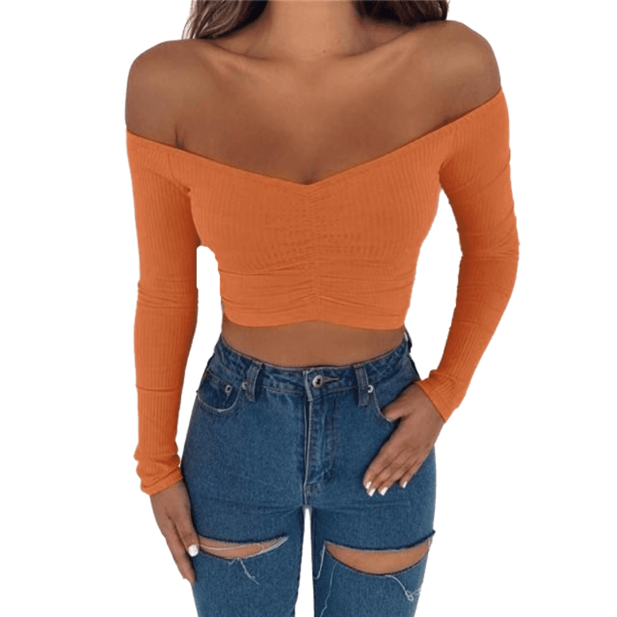 Women's Long Sleeve Off Shoulder Crop Top -, Crop Top , Drestiny , Australia, Black, Canada, Crop Tops, FR, Gender_Women, L, Long Sleeves, M, New Zealand, Off Shoulder, Red, S, Tomato, United Kingdom, United States, White , Drestiny , www.shopdrestiny.com