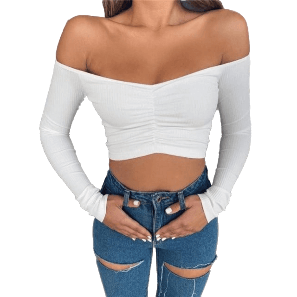 Women's Long Sleeve Off Shoulder Crop Top -, Crop Top , Drestiny , Australia, Black, Canada, Crop Tops, FR, Gender_Women, L, Long Sleeves, M, New Zealand, Off Shoulder, Red, S, Tomato, United Kingdom, United States, White , Drestiny , www.shopdrestiny.com