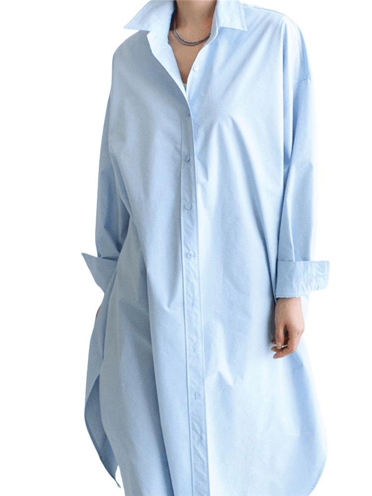 Women's Long Side Split Lapel Blouse -, Blouse , Drestiny , Australia, Black, Blouses, Casual Shirts, Dress Shirts, FR, Long Sleeves, New Zealand, Sky Blue, United Kingdom, United States, White , Drestiny , www.shopdrestiny.com