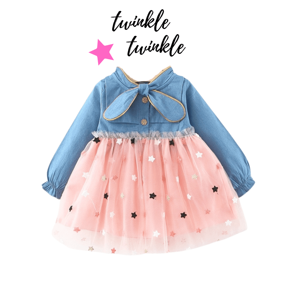 Baby Girls Star Design Tulle Dress -, Baby & Toddler Dresses , Drestiny , Australia, Canada, Dresses, Long Sleeves, New Zealand, Pink, United Kingdom, United States, White , Drestiny , www.shopdrestiny.com