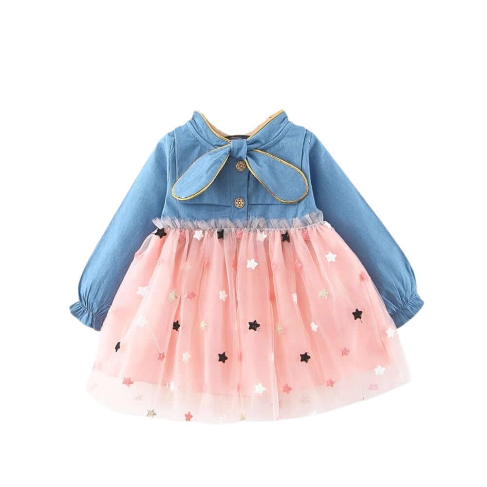 Baby Girls Star Design Tulle Dress -, Baby & Toddler Dresses , Drestiny , Australia, Canada, Dresses, Long Sleeves, New Zealand, Pink, United Kingdom, United States, White , Drestiny , www.shopdrestiny.com