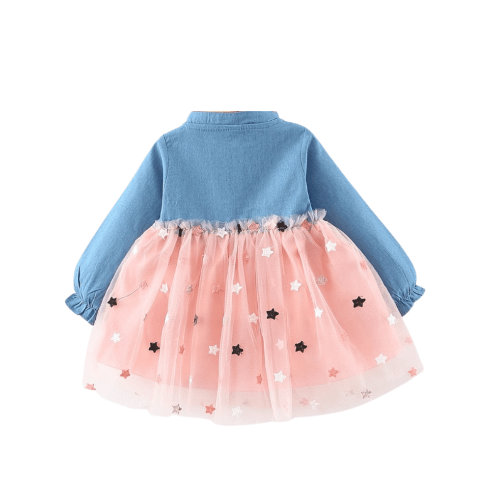 Baby Girls Star Design Tulle Dress -, Baby & Toddler Dresses , Drestiny , Australia, Canada, Dresses, Long Sleeves, New Zealand, Pink, United Kingdom, United States, White , Drestiny , www.shopdrestiny.com