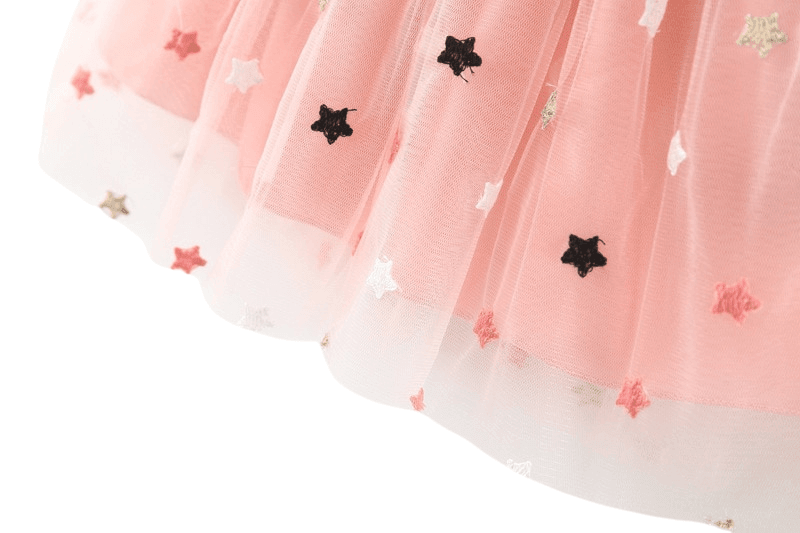 Baby Girls Star Design Tulle Dress -, Baby & Toddler Dresses , Drestiny , Australia, Canada, Dresses, Long Sleeves, New Zealand, Pink, United Kingdom, United States, White , Drestiny , www.shopdrestiny.com