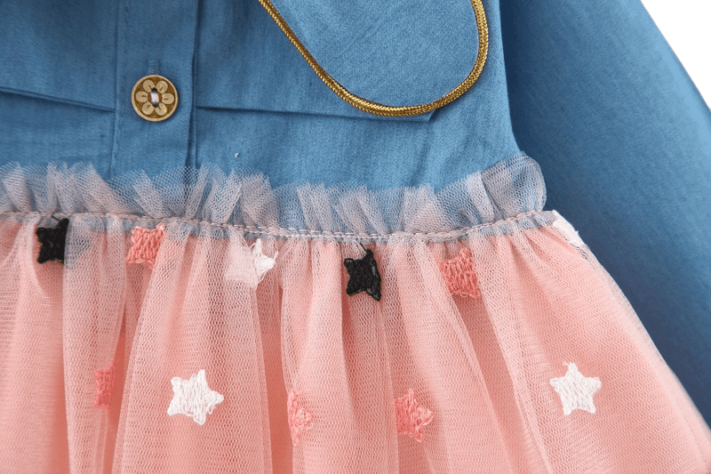 Baby Girls Star Design Tulle Dress -, Baby & Toddler Dresses , Drestiny , Australia, Canada, Dresses, Long Sleeves, New Zealand, Pink, United Kingdom, United States, White , Drestiny , www.shopdrestiny.com