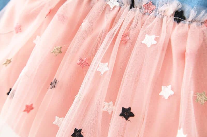 Baby Girls Star Design Tulle Dress -, Baby & Toddler Dresses , Drestiny , Australia, Canada, Dresses, Long Sleeves, New Zealand, Pink, United Kingdom, United States, White , Drestiny , www.shopdrestiny.com