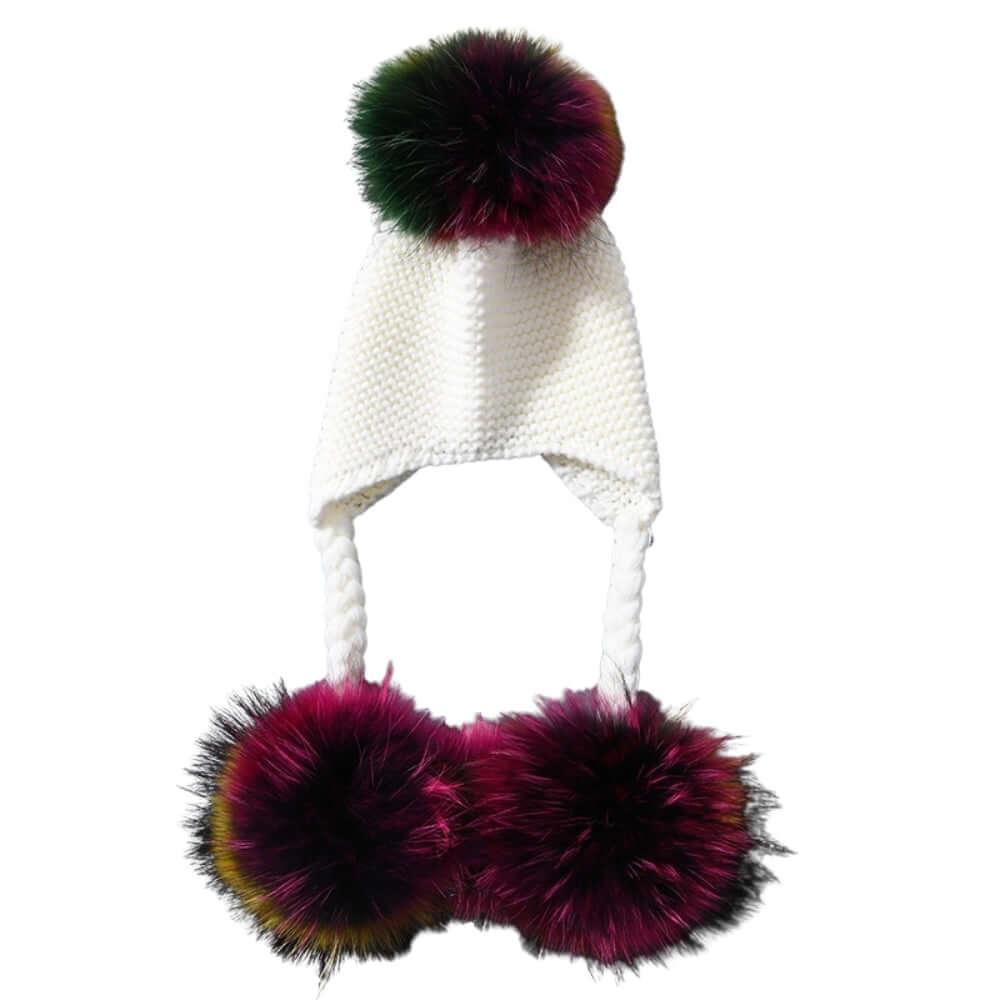 Baby Hat with Three Real Fur Pompoms -, Hats , Drestiny , Australia, Canada, Hats, New Zealand, United Kingdom, United States , Drestiny , www.shopdrestiny.com