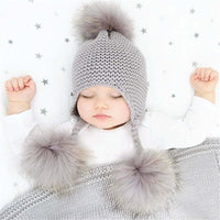 Thumbnail for Baby Hat with Three Real Fur Pompoms -, Hats , Drestiny , Australia, Canada, Hats, New Zealand, United Kingdom, United States , Drestiny , www.shopdrestiny.com