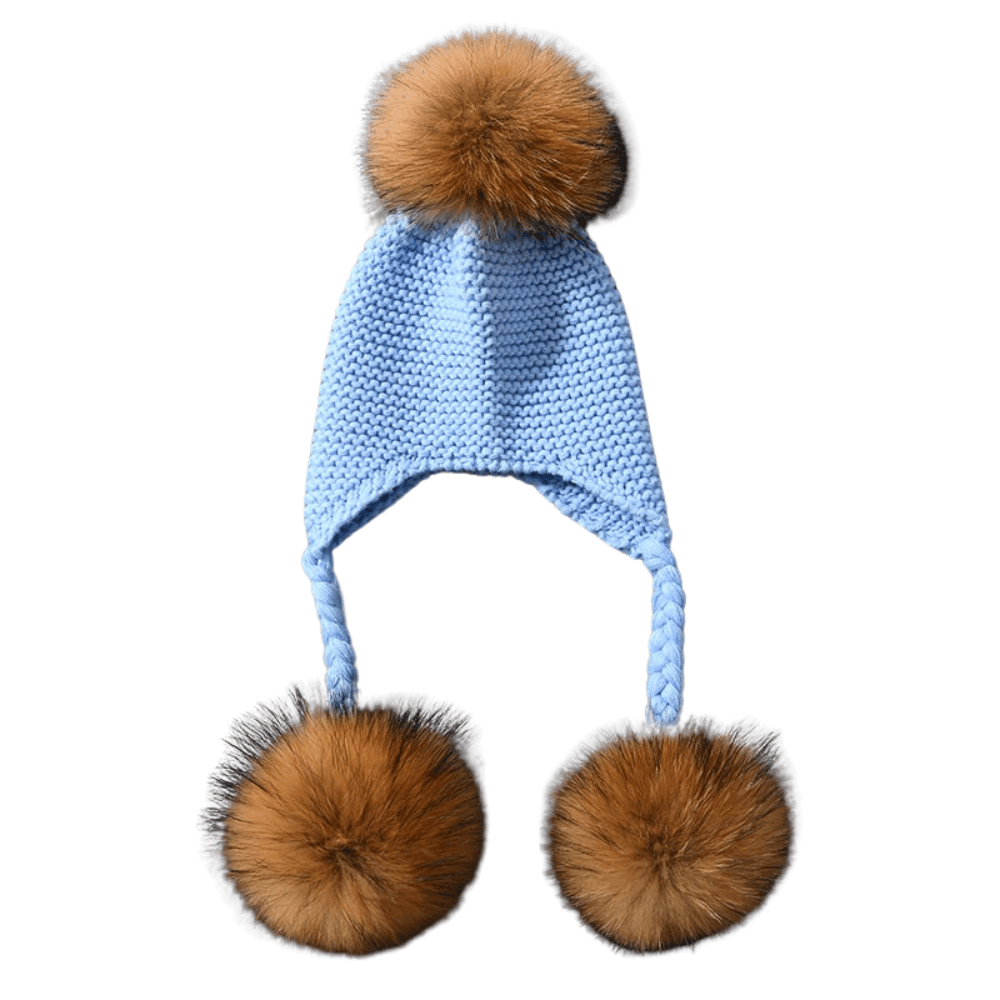 Baby Hat with Three Real Fur Pompoms -, Hats , Drestiny , Australia, Canada, Hats, New Zealand, United Kingdom, United States , Drestiny , www.shopdrestiny.com