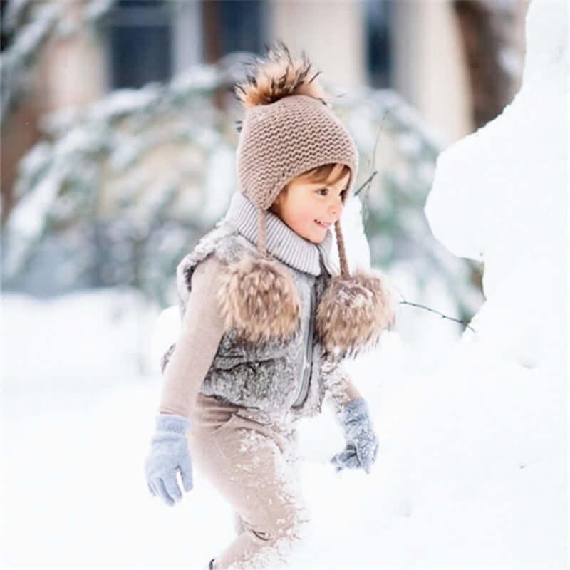 Baby Hat with Three Real Fur Pompoms -, Hats , Drestiny , Australia, Canada, Hats, New Zealand, United Kingdom, United States , Drestiny , www.shopdrestiny.com