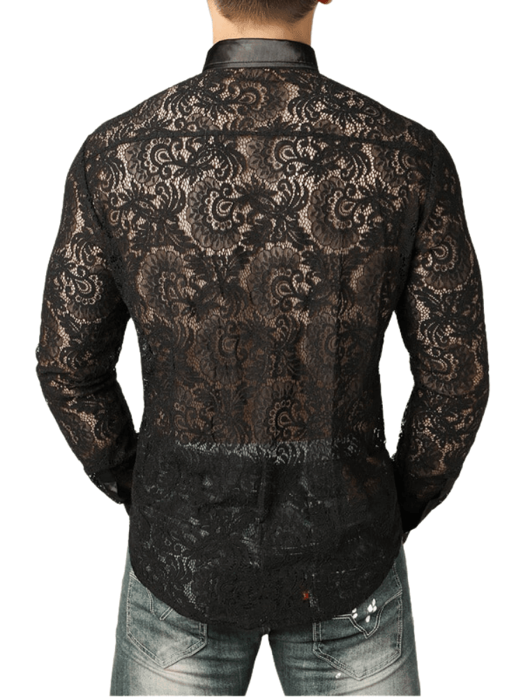 Men's See Through Black Lace Shirt -, Shirts , Drestiny , Australia, Black, Canada, Casual Shirts, Dress Shirts, FR, L, Long Sleeves, M, New Zealand, S, United Kingdom, United States, XL, XXL , Drestiny , www.shopdrestiny.com