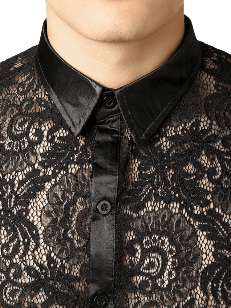 Men's See Through Black Lace Shirt -, Shirts , Drestiny , Australia, Black, Canada, Casual Shirts, Dress Shirts, FR, L, Long Sleeves, M, New Zealand, S, United Kingdom, United States, XL, XXL , Drestiny , www.shopdrestiny.com