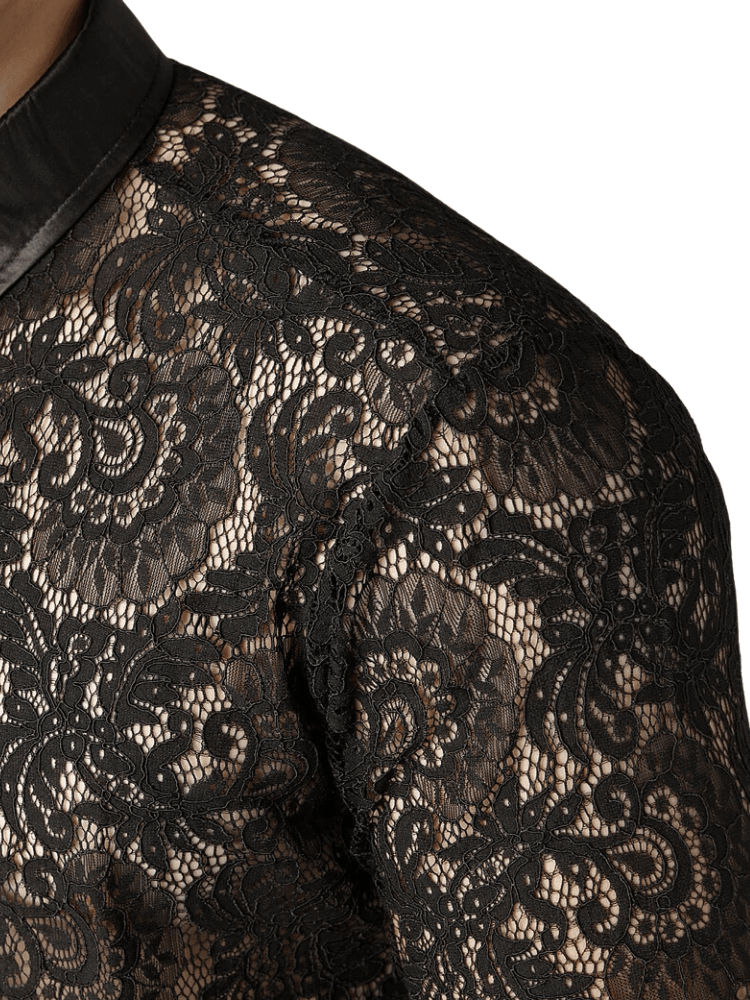 Men's See Through Black Lace Shirt -, Shirts , Drestiny , Australia, Black, Canada, Casual Shirts, Dress Shirts, FR, L, Long Sleeves, M, New Zealand, S, United Kingdom, United States, XL, XXL , Drestiny , www.shopdrestiny.com