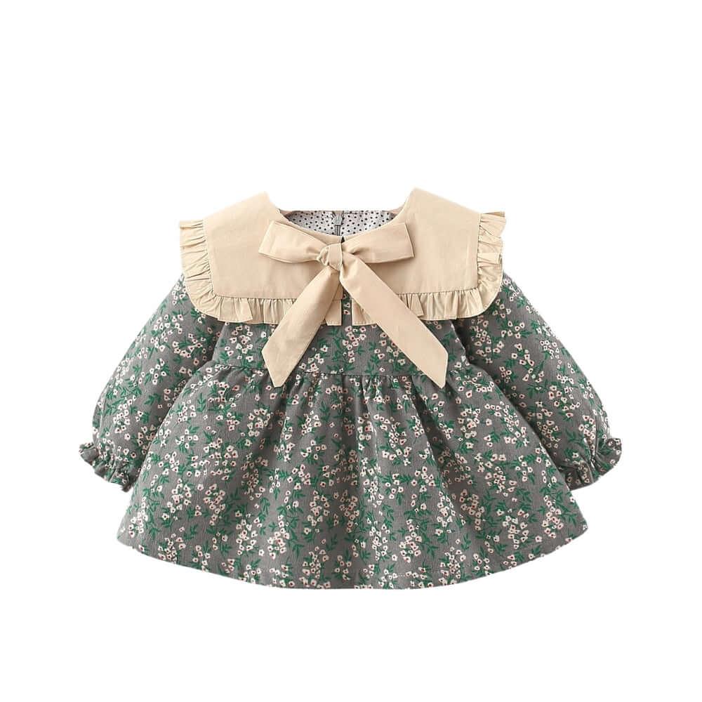 Dot & Floral Princess Dresses for Baby -, Baby & Toddler Dresses , Drestiny , 12M, 18M, 24M, 3T, 9M, Australia, Black, Brown, Canada, Dresses, Girls, Green, Light Green, Long Sleeves, New Zealand, Red, United Kingdom, United States , Drestiny , www.shopdrestiny.com