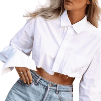 Thumbnail for Women's Long Sleeve Lapel Collar Blouse -, Blouse , Drestiny , Australia, Black, Blouses, Canada, Crop Tops, Gender_Women, L, Long Sleeves, M, New Zealand, S, United Kingdom, United States, White , Drestiny , www.shopdrestiny.com