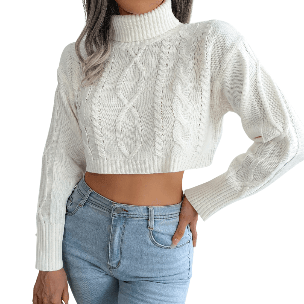 Knit Turtleneck Crop Sweater For Women -, Sweater , Drestiny , Australia, Blue, Canada, Crop Tops, Grey, L, Long Sleeves, M, New Zealand, Pullovers, S, Sweaters, Turtlenecks, United Kingdom, United States, White , Drestiny , www.shopdrestiny.com