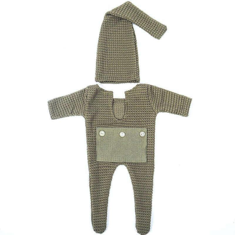 Newborn Photography Knit Crochet Hat + Romper 2Pcs/Set -, Baby & Toddler Outfits , Drestiny , Australia, Boys, Canada, Dark Olive Green, Girls, Hats, New Zealand, Sets, United Kingdom, United States, White, Yellow , Drestiny , www.shopdrestiny.com