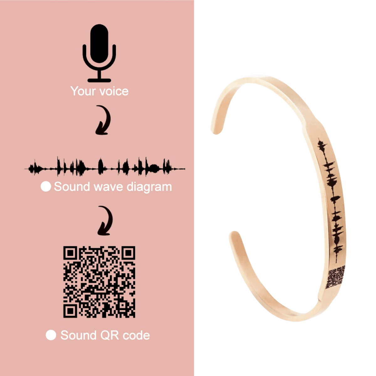 Personalized Soundwave Voice Memo Engraved Bangle With QR Code -, Bracelet , Drestiny , Australia, Bracelets, Canada, Gender_Men, Gender_Women, Gold, New Zealand, Rose Gold, Silver, United Kingdom, United States , Drestiny , www.shopdrestiny.com