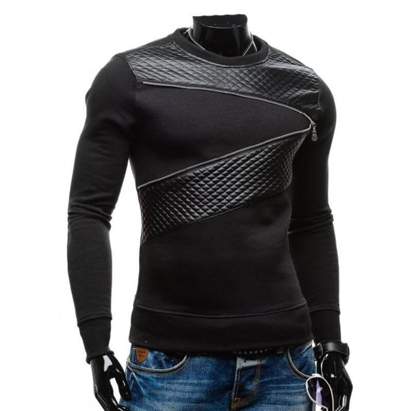 Men's Leather Zipper Sweatshirt -, Sweater , Drestiny , 4XL, 5XL, Australia, Black, Blue, Canada, FR, Grey, L, LightGrey, M, MidnightBlue, New Zealand, OliveDrab, Orange, Pullovers, Red, Sweatshirts, United Kingdom, United States, White, XL, XXL, XXXL , Drestiny , www.shopdrestiny.com